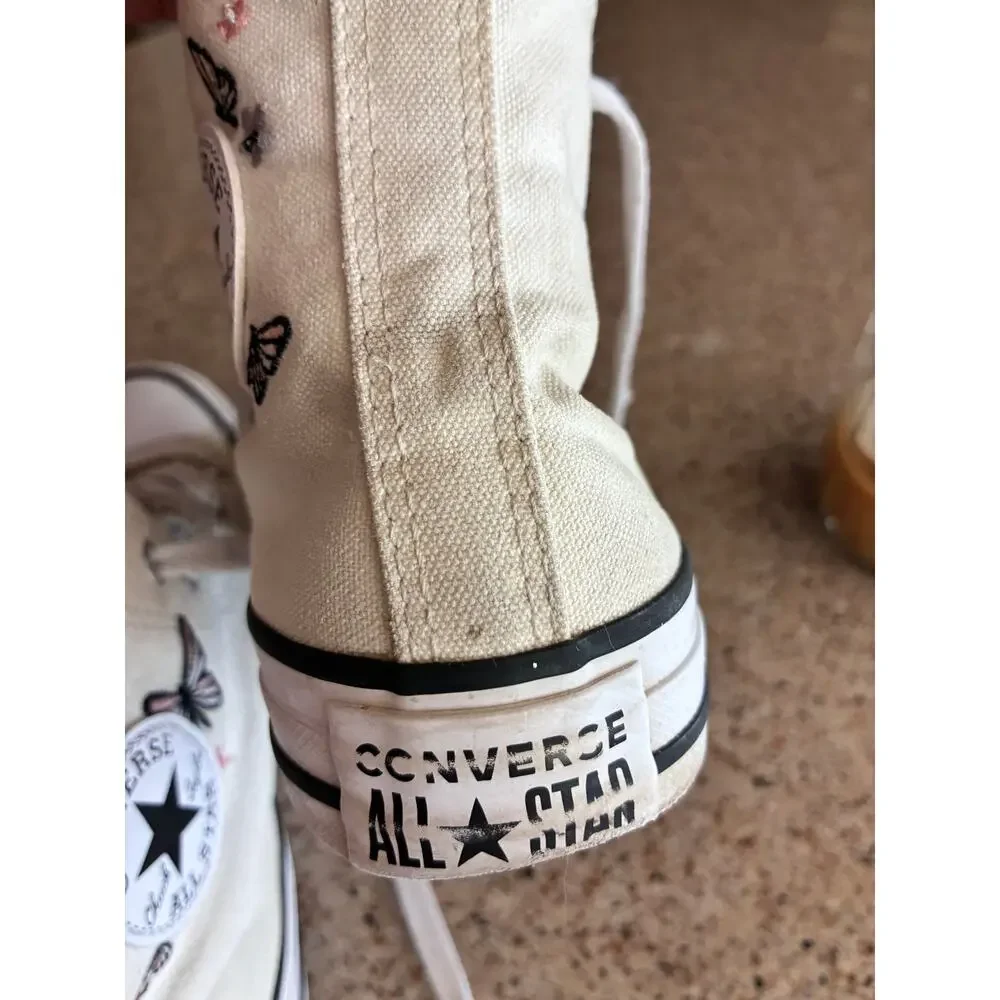 Chuck Taylor All Star Hi Top Sneakers Off White Pink Black Butterflies Flowers 4